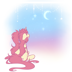 Size: 2000x2000 | Tagged: safe, artist:hawthornss, oc, oc only, oc:amai yume, species:pony, species:unicorn, crescent moon, long mane, moon, pigtails, twintails
