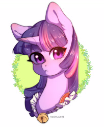 Size: 2099x2577 | Tagged: safe, artist:yukomaussi, character:twilight sparkle, species:pony, species:unicorn, bell, bust, cute, female, high res, looking at you, portrait, signature, solo, twiabetes