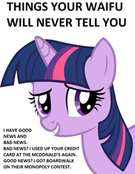 Size: 994x1283 | Tagged: safe, artist:the smiling pony, edit, character:twilight sparkle, character:twilight sparkle (unicorn), species:pony, species:unicorn, episode:secret of my excess, g4, my little pony: friendship is magic, absurd resolution, bust, dialogue, female, inkscape, mare, portrait, reaction image, simple background, smiling, solo, vector, white background