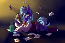Size: 3000x2000 | Tagged: safe, artist:lrusu, oc, oc only, species:earth pony, species:pony, card, clothing, glasses, playing card, solo