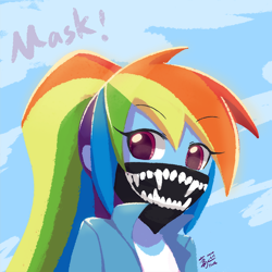 Size: 800x800 | Tagged: safe, artist:howxu, character:rainbow dash, my little pony:equestria girls, coronavirus, covid-19, face mask, female, looking at you, mask, solo
