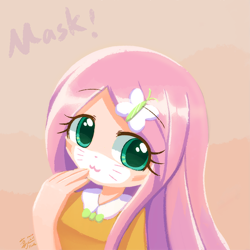 Size: 800x800 | Tagged: safe, artist:howxu, edit, editor:michaelsety, character:fluttershy, species:human, my little pony:equestria girls, cat face, coronavirus, covid-19, cute, face mask, human coloration, shyabetes