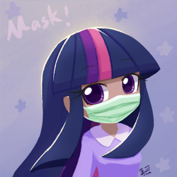 Size: 800x800 | Tagged: safe, artist:howxu, edit, editor:michaelsety, character:twilight sparkle, character:twilight sparkle (eqg), species:eqg human, species:human, my little pony:equestria girls, coronavirus, covid-19, face mask, human coloration, humanized