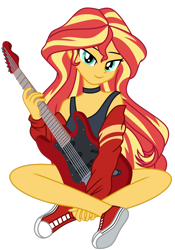 Size: 1024x1463 | Tagged: safe, artist:emeraldblast63, artist:racoonsan, character:sunset shimmer, my little pony:equestria girls, converse, female, guitar, musical instrument, shoes, simple background, solo, trace, transparent background