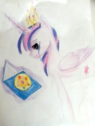Size: 810x1080 | Tagged: safe, artist:kiwwsplash, character:twilight sparkle, character:twilight sparkle (alicorn), species:alicorn, species:pony, book, crying, female, jewelry, mare, reading, solo, tiara, traditional art