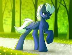 Size: 2925x2222 | Tagged: safe, artist:airiniblock, rcf community, oc, oc only, species:pegasus, species:pony, commission, cute, handsome, male, not night glider, pegasus oc, raised hoof, solo, tree, wings