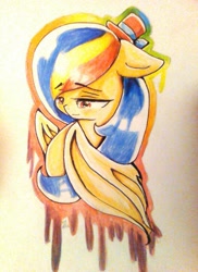 Size: 744x1024 | Tagged: safe, artist:kiwwsplash, oc, oc only, species:bat pony, species:pony, bat pony oc, bat wings, bust, clothing, hat, solo, top hat, traditional art, wings