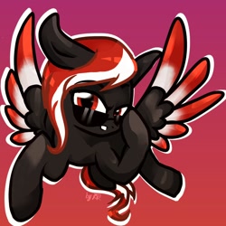 Size: 1024x1024 | Tagged: safe, artist:kiwwsplash, oc, oc only, species:pegasus, species:pony, abstract background, flying, pegasus oc, smiling, solo, sunglasses, wings