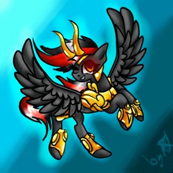 Size: 1024x1024 | Tagged: safe, artist:kiwwsplash, oc, oc only, species:pegasus, species:pony, armor, one eye closed, pegasus oc, rearing, signature, solo, wings, wink