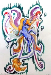 Size: 853x1245 | Tagged: safe, artist:kiwwsplash, oc, oc only, species:breezies, flying, one eye closed, solo, traditional art, wink
