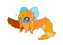 Size: 1578x1124 | Tagged: safe, artist:kiwwsplash, oc, oc only, species:pegasus, species:pony, bow, chibi, hair bow, pegasus oc, pointy hooves, simple background, smiling, solo, spread wings, white background, wings