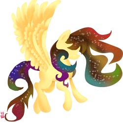 Size: 1024x1024 | Tagged: safe, artist:kiwwsplash, oc, oc only, species:pegasus, species:pony, ethereal mane, galaxy mane, pegasus oc, signature, simple background, solo, white background, wings