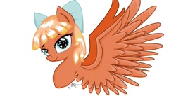 Size: 1505x825 | Tagged: safe, artist:kiwwsplash, oc, oc only, species:pegasus, species:pony, bow, bust, hair bow, pegasus oc, signature, simple background, solo, white background, wings