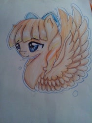Size: 640x853 | Tagged: safe, artist:kiwwsplash, oc, oc only, species:pegasus, species:pony, bow, bust, hair bow, pegasus oc, solo, traditional art, wings