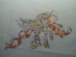 Size: 1280x960 | Tagged: safe, artist:kiwwsplash, character:daybreaker, character:princess celestia, species:alicorn, species:pony, female, hoof shoes, mare, peytral, raised hoof, solo, traditional art