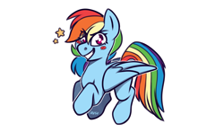 Size: 1971x1158 | Tagged: safe, artist:lrusu, part of a set, character:rainbow dash, species:pegasus, species:pony, g4, blush sticker, blushing, eye clipping through hair, female, looking at you, mare, simple background, smiling, solo, stars, white background