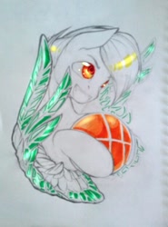 Size: 462x624 | Tagged: safe, artist:kiwwsplash, oc, oc only, species:earth pony, species:pony, g4, basketball, bust, earth pony oc, hoof hold, lineart, partial color, smiling, solo, sports, traditional art