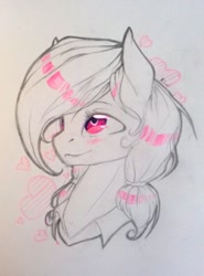 Size: 523x708 | Tagged: safe, artist:kiwwsplash, oc, oc only, species:earth pony, species:pony, g4, bust, earth pony oc, heart, lineart, partial color, smiling, solo, traditional art