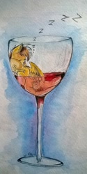 Size: 542x1080 | Tagged: safe, artist:kiwwsplash, oc, oc only, species:pegasus, species:pony, g4, alcohol, cup, cup of pony, eyes closed, glass, micro, onomatopoeia, pegasus oc, sleeping, solo, sound effects, traditional art, wine, wine glass, wings, zzz