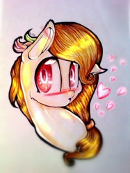 Size: 800x1067 | Tagged: safe, artist:kiwwsplash, oc, oc only, species:earth pony, species:pony, g4, :o, bust, earth pony oc, heart, open mouth, solo, traditional art