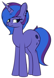 Size: 1423x2040 | Tagged: safe, artist:andelai, oc, oc only, oc:blue monday, species:pony, species:unicorn, g4, ear piercing, earring, female, jewelry, large butt, lidded eyes, mare, piercing, simple background, solo, transparent background