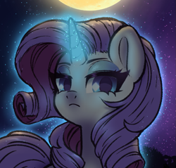 Size: 761x728 | Tagged: safe, alternate version, artist:hawthornss, character:rarity, species:pony, species:unicorn, g4, female, glowing horn, horn, looking at you, magic, mare, night, solo, stars