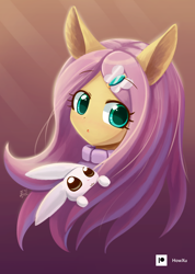 Size: 1000x1407 | Tagged: safe, artist:howxu, character:angel bunny, character:fluttershy, species:anthro, g4, bust, clothing, cute, duo, looking at you, open mouth, portrait, shyabetes, sweater, sweatershy, turtleneck