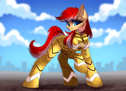Size: 4144x2980 | Tagged: safe, artist:airiniblock, rcf community, oc, oc only, oc:snare beat, species:earth pony, species:pony, g4, armor, commission, female