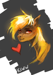 Size: 2480x3507 | Tagged: safe, artist:kiwwsplash, oc, oc only, species:earth pony, species:pony, g4, abstract background, bust, earth pony oc, heart, signature, solo
