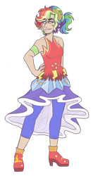 Size: 1900x3600 | Tagged: safe, artist:kikirdcz, character:rainbow dash, species:human, g4, alternate hairstyle, armband, belt, boots, clothing, crystal gala, crystal gala dress, dress, ear piercing, earring, female, freckles, grin, high heel boots, humanized, jewelry, leggings, piercing, rainbow dash always dresses in style, shoes, simple background, skirt, smiling, solo, transparent background
