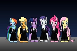 Size: 1280x854 | Tagged: safe, artist:platinumdrop, character:applejack, character:fluttershy, character:pinkie pie, character:rainbow dash, character:rarity, character:twilight sparkle, character:twilight sparkle (alicorn), species:alicorn, species:pony, g4, business suit, clothing, mane six, request, tuxedo