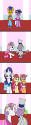 Size: 1024x4096 | Tagged: safe, artist:platinumdrop, character:apple bloom, character:flash sentry, character:rarity, character:scootaloo, character:spike, character:sweetie belle, character:twilight sparkle, character:twilight sparkle (alicorn), species:alicorn, species:pegasus, species:pony, ship:flashlight, ship:spikebelle, g4, clothing, comic, dress, female, flower filly, flower girl, flower girl dress, hat, kissing, male, marriage, request, shipping, straight, top hat, tuxedo, wedding, wedding dress