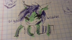 Size: 2560x1440 | Tagged: safe, artist:kiwwsplash, oc, oc only, species:earth pony, species:pony, g4, bust, cyrillic, earth pony oc, graph paper, smiling, solo, text, traditional art