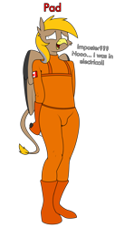 Size: 1531x3010 | Tagged: safe, artist:moonatik, oc, oc:pad, species:anthro, species:griffon, g4, among us, blatant lies, canadian flag, embarrassed, solo, space suit