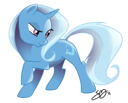 Size: 922x741 | Tagged: dead source, safe, artist:probablyfakeblonde, character:trixie, species:pony, species:unicorn, g4, 10, female, looking away, looking back, mare, photoshop, raised eyebrow, raised hoof, signature, simple background, smiling, smirk, solo, transparent background