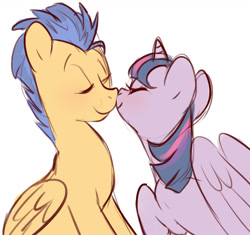 Size: 948x892 | Tagged: safe, artist:imalou, character:flash sentry, character:twilight sparkle, character:twilight sparkle (alicorn), species:alicorn, species:pony, ship:flashlight, blushing, boop, cute, eyes closed, female, male, mare, noseboop, nuzzling, raised hoof, shipping, simple background, sitting, smiling, straight, white background