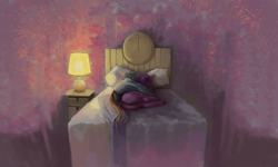 Size: 3076x1851 | Tagged: safe, artist:sharpieboss, character:rainbow dash, character:twilight sparkle, ship:twidash, bed, cuddling, cute, eyes closed, female, fluffy, hotel, hotel room, hug, lamp, lesbian, on side, plot, plot pair, shipping, sleeping, spooning