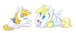 Size: 1100x480 | Tagged: safe, artist:equestria-prevails, oc, oc only, oc:cloud skipper, oc:florence, species:bat pony, species:pegasus, species:pony, bat pony oc, brother and sister, derp, simple background, tongue out, transparent background