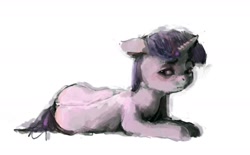 Size: 1403x870 | Tagged: safe, artist:sharpieboss, character:twilight sparkle, female, floppy ears, prone, simple background, solo