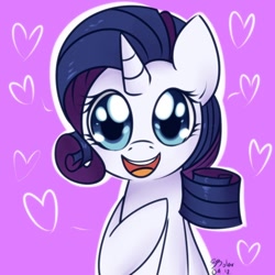 Size: 700x700 | Tagged: safe, artist:solar-slash, character:rarity, species:pony, species:unicorn, cute, female, happy, heart, looking at you, mare, open mouth, raised hoof, raribetes, smiling, solo