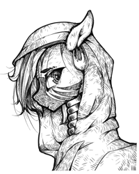 Size: 800x1000 | Tagged: safe, artist:madhotaru, character:zecora, species:pony, species:zebra, black and white, cloak, clothing, cute, female, grayscale, mare, monochrome, solo