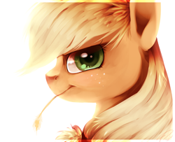 Size: 1476x1200 | Tagged: safe, artist:imalou, character:applejack, bust, female, glare, looking at you, portrait, profile, solo