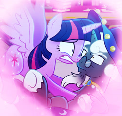 Size: 1850x1758 | Tagged: safe, artist:light262, character:star swirl the bearded, character:twilight sparkle, character:twilight sparkle (alicorn), species:alicorn, species:pony, ship:twiswirl, clothing, female, glasses, hat, heart, hilarious in hindsight, love, male, mare, notice me senpai, shipping, straight, wingboner, wizard hat, you're going to love me