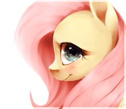 Size: 1388x1200 | Tagged: safe, artist:imalou, character:fluttershy, bust, crying, female, looking at you, portrait, profile, solo