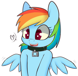 Size: 1226x1194 | Tagged: safe, artist:higgly-chan, character:rainbow dash, species:pegasus, species:pony, collar, cute, dashabetes, female, mare, open mouth, pet-dash, simple background, solo, white background, wingboner