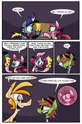 Size: 534x810 | Tagged: safe, artist:joeywaggoner, character:pinkie pie, oc, oc:center stage, oc:show off, oc:spotlight, episode:too many pinkie pies, g4, my little pony: friendship is magic, :3, comic, diane, the clone that got away