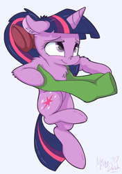 Size: 1635x2324 | Tagged: safe, artist:mistydash, character:twilight sparkle, oc, oc:anon, species:pony, alternate hairstyle, bow, cute, faec, fluffy, hair bow, holding a pony, lidded eyes, plushie, ponytail, smiling, twiabetes