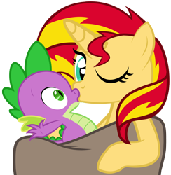Size: 1470x1506 | Tagged: safe, artist:kuren247, artist:sulyo, edit, character:spike, character:sunset shimmer, species:pony, species:unicorn, ship:sunsetspike, blanket, female, hundreds of users filter this tag, kissing, love, male, shipping, straight, vector, vector edit, wink