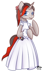 Size: 477x750 | Tagged: safe, artist:solar-slash, oc, oc only, oc:mic the microphone, clothing, crossdressing, dress, male, mic the microphone, semi-anthro, simple background, smiling, solo, transparent background, wedding dress