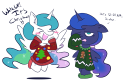 Size: 887x590 | Tagged: safe, artist:typhwosion, character:princess celestia, character:princess luna, christmas sweater, clothing, simple background, sweater, transparent background